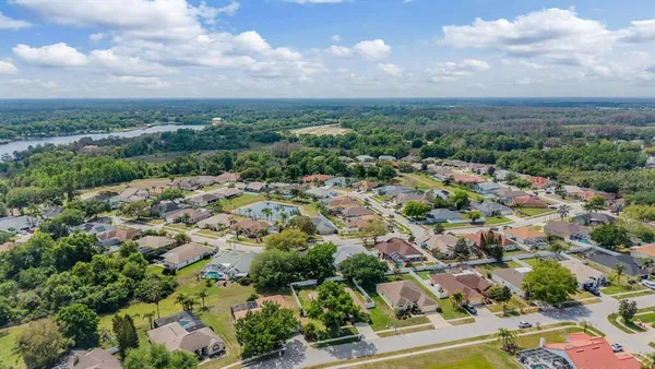 an aerial view of a house
