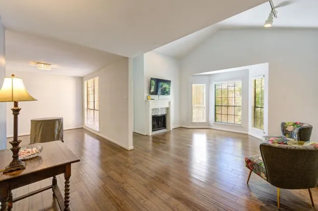 a workspace with wooden floor