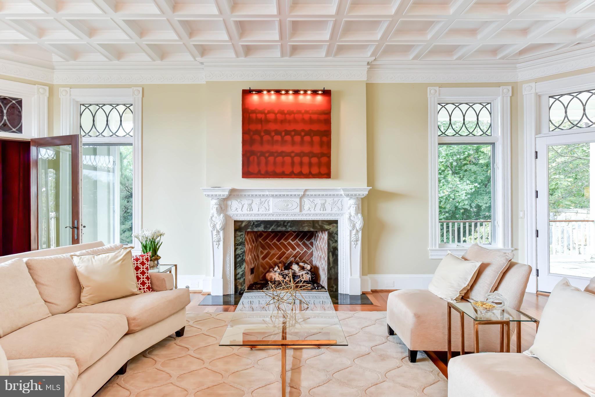 7615 Southdown Road Alexandria, VA 22308 - Photo 12 of 80 10 foot coffered ceiling, beveled glass windows