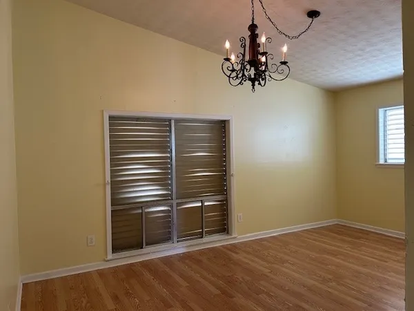 a view of a livingroom with a chandelier