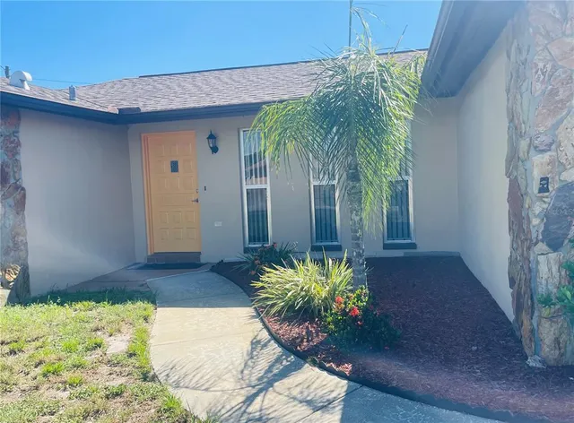 a potted plant sitting in front of a house
