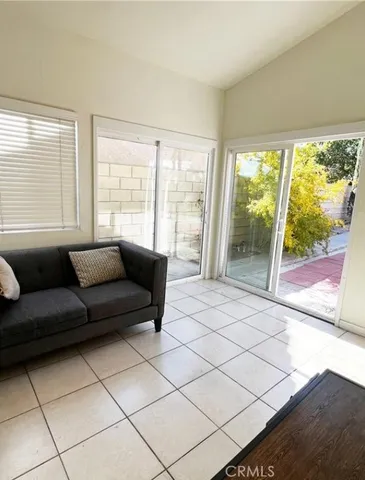a living room with a large window