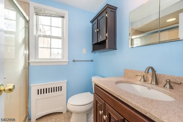 a bathroom with a sink a toilet and a mirror