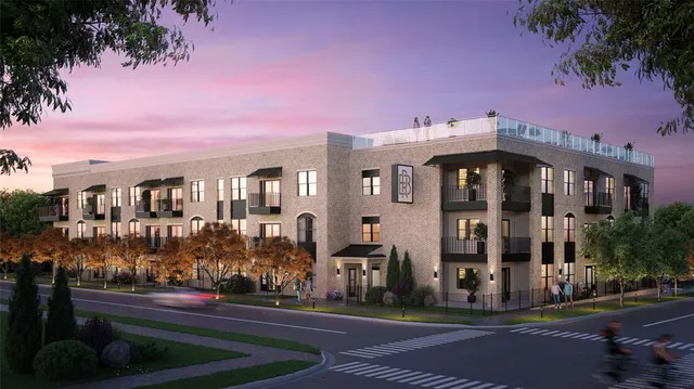 a front view of a building with street view