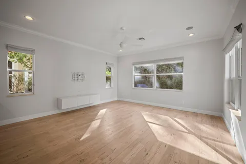 a view of an empty room with a window