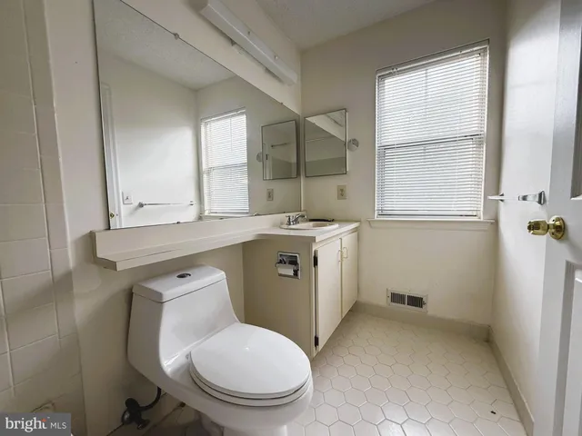 a bathroom with a sink toilet and window