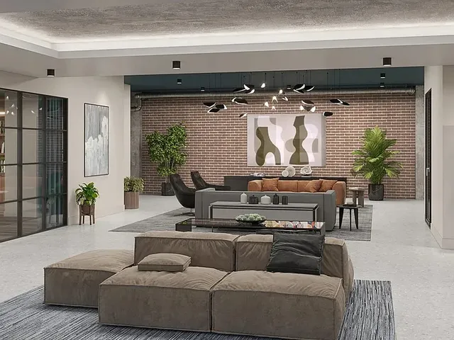 a room with lots of chairs and a chandelier