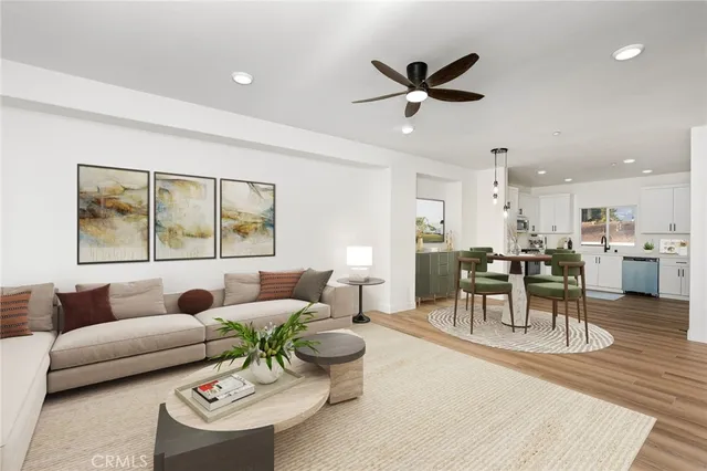a view of kitchen with cabinets and wooden floor