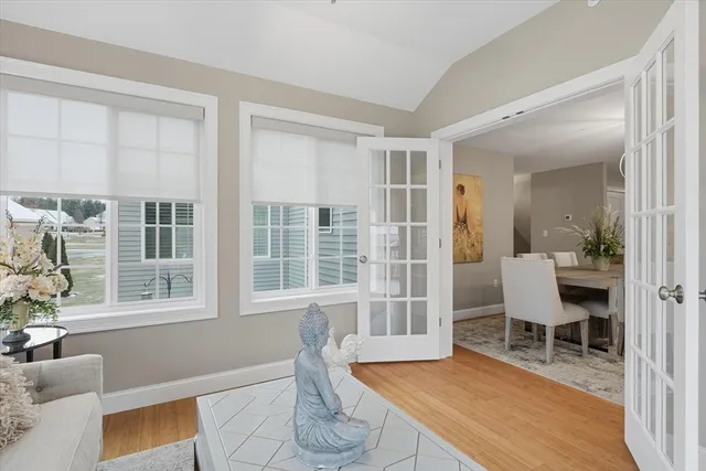 a view of a kitchen cabinets and wooden floor
