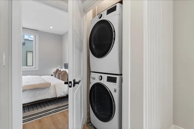 a utility room with dryer and washer