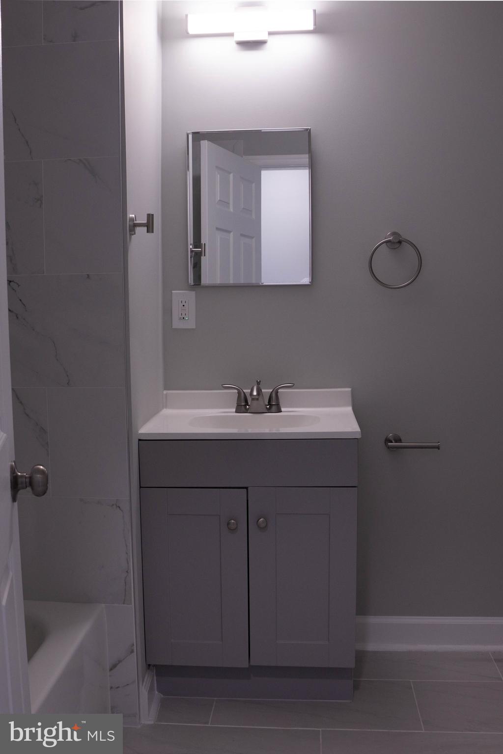 1009 Main Street, Unit 1 Fallston, MD 21047 - Photo 12 of 19 a bathroom with a sink a mirror and shower