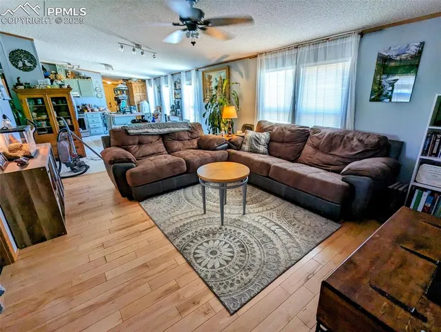 a living room with furniture and a rug