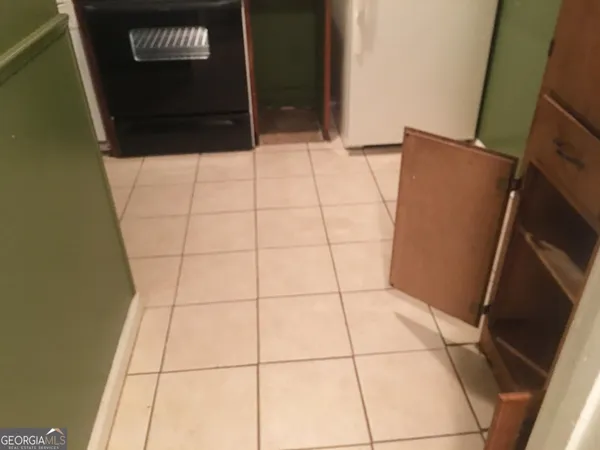 a view of a small space with a window