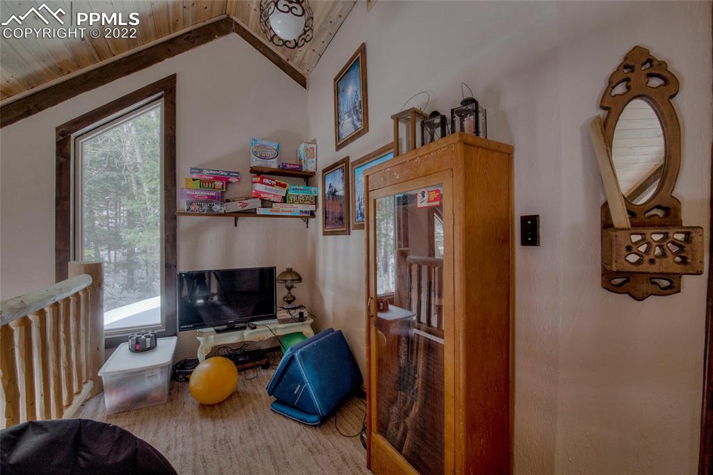 176 Cheyenne Road Alma, CO 80420 - Photo 26 of 50 a living room with furniture a flat screen tv and a fireplace