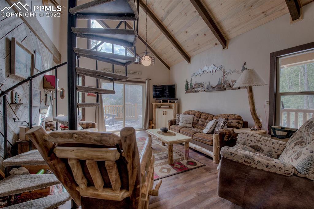 176 Cheyenne Road Alma, CO 80420 - Photo 8 of 50 a living room with furniture a fireplace and a large window