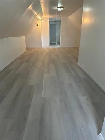 a view of a big room with wooden floor and windows