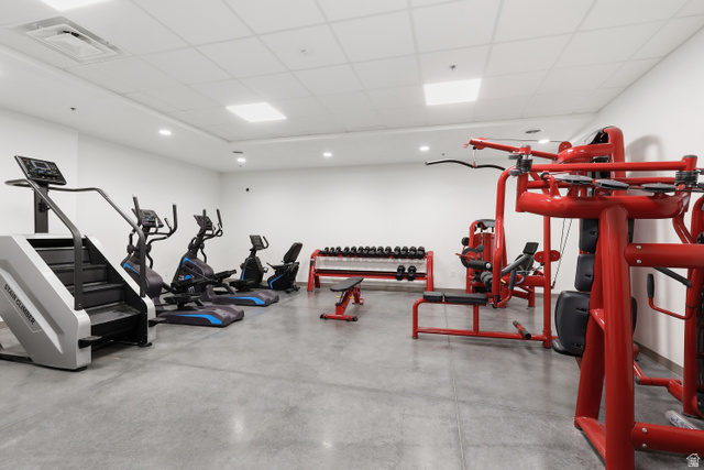 2085 North Main Street, Unit 409 Sunset, UT 84015 - Photo 12 of 17 Exercise room with a paneled ceiling