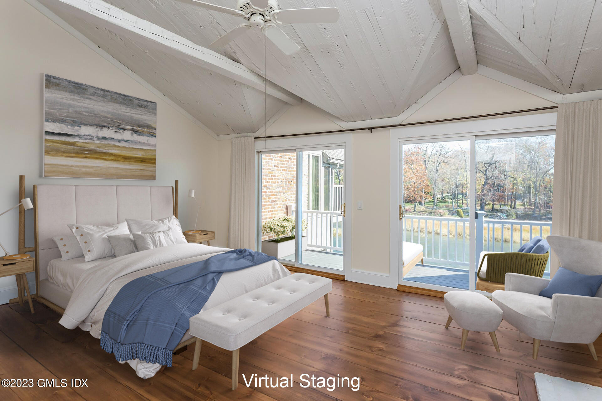 603 Steamboat Road, Unit 6 Greenwich, CT 06830 - Photo 20 of 40 a bedroom with furniture and large windows