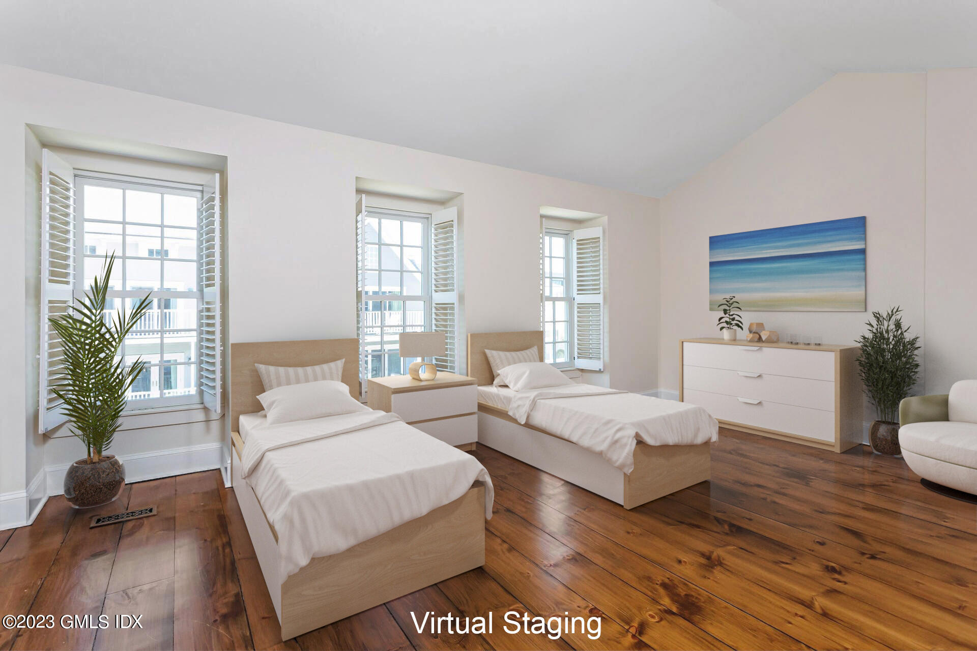 603 Steamboat Road, Unit 6 Greenwich, CT 06830 - Photo 26 of 40 a bedroom with two beds and potted plant