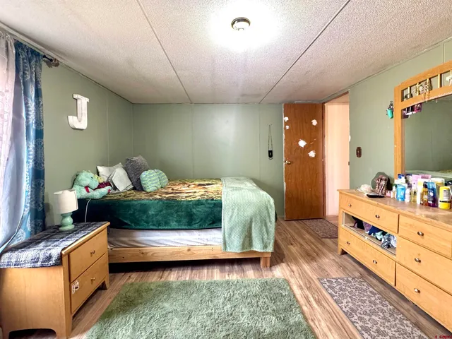 a bedroom with a bed and a dresser