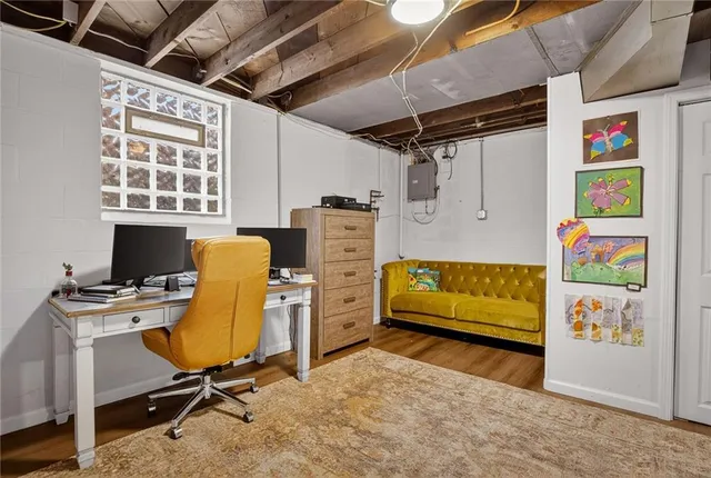 a workspace with furniture