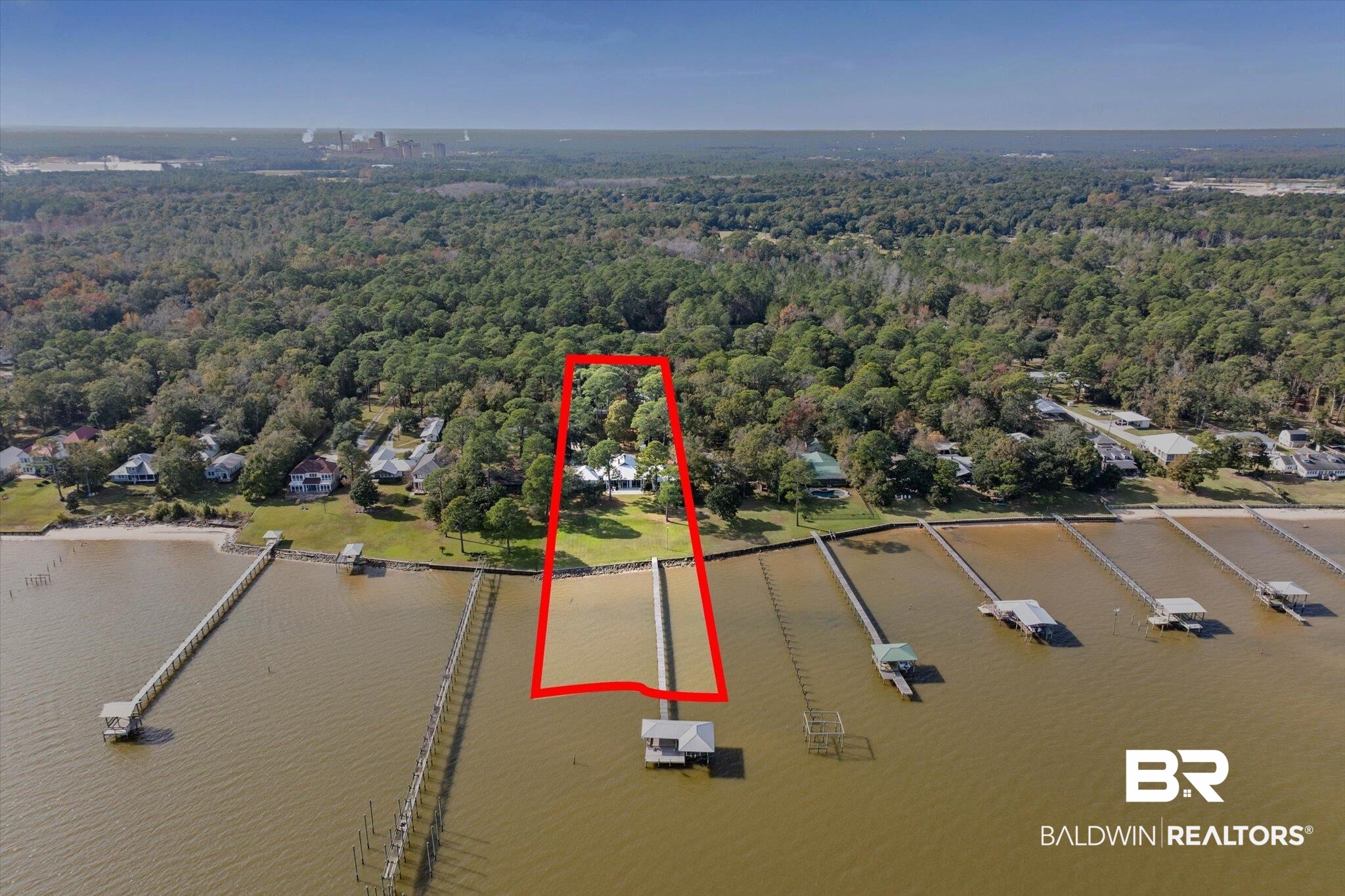 7015 Bay Road Mobile, AL 36605 - Photo 47 of 53 Aerial view of property and surrounding area with property parcel outlined and a forest
