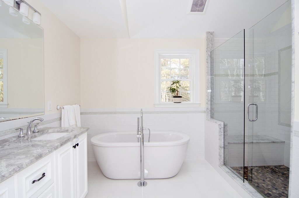 90 Cedarcrest Road Canton, MA 02021 - Photo 15 of 30 a bathroom with a granite countertop sink a toilet and shower