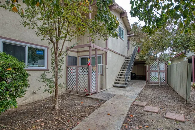 a front view of a house with a tree