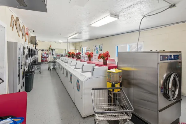 a storage room with washer and dryer