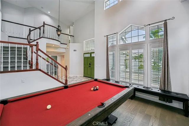a room with pool table