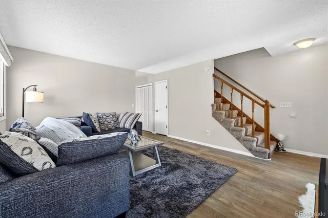 a living room with furniture and a rug