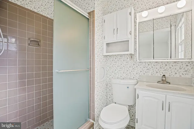 a bathroom with a toilet a sink and mirror
