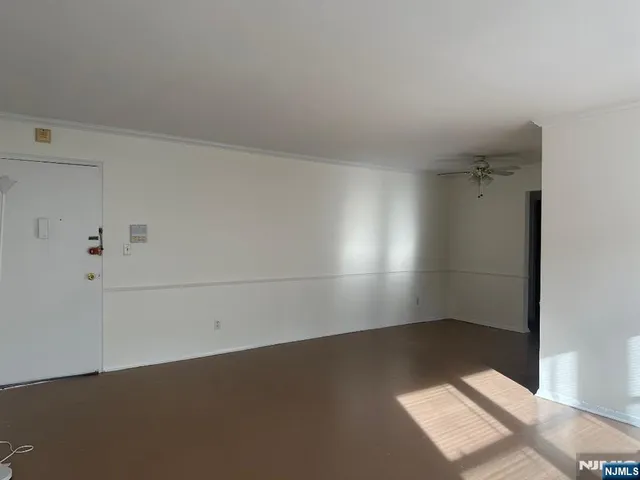 an empty room with a workbench