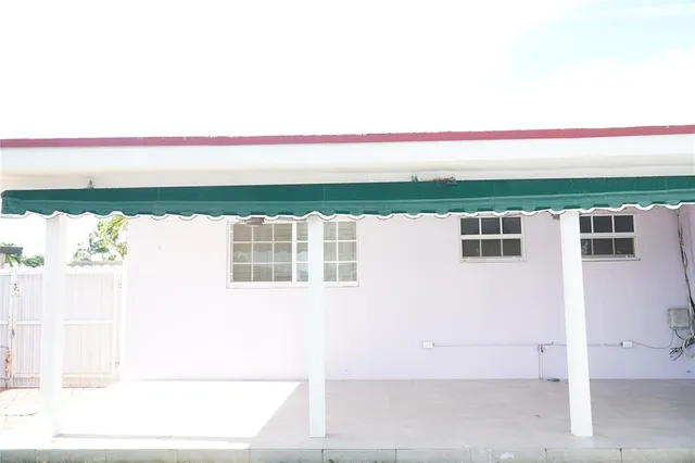 a view of a backyard with a large tree