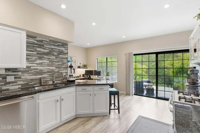 a kitchen with lots of counter top space