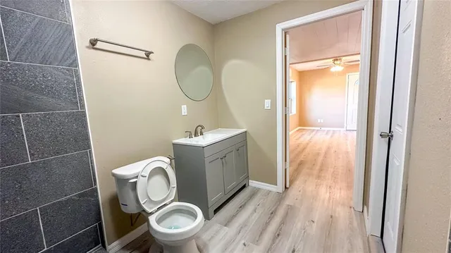 a bathroom with a toilet a sink and mirror