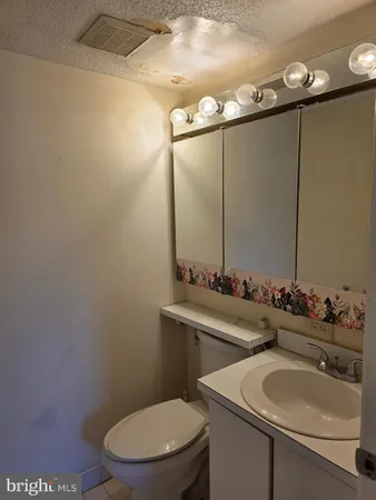 a bathroom with a sink toilet and mirror