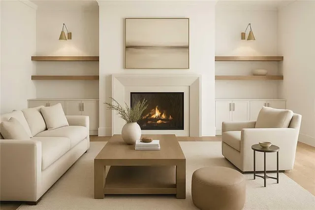 a kitchen with a dining table chairs and wooden floor