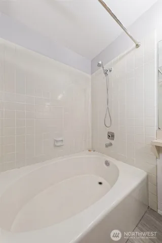 a bathroom with a bathtub and a shower