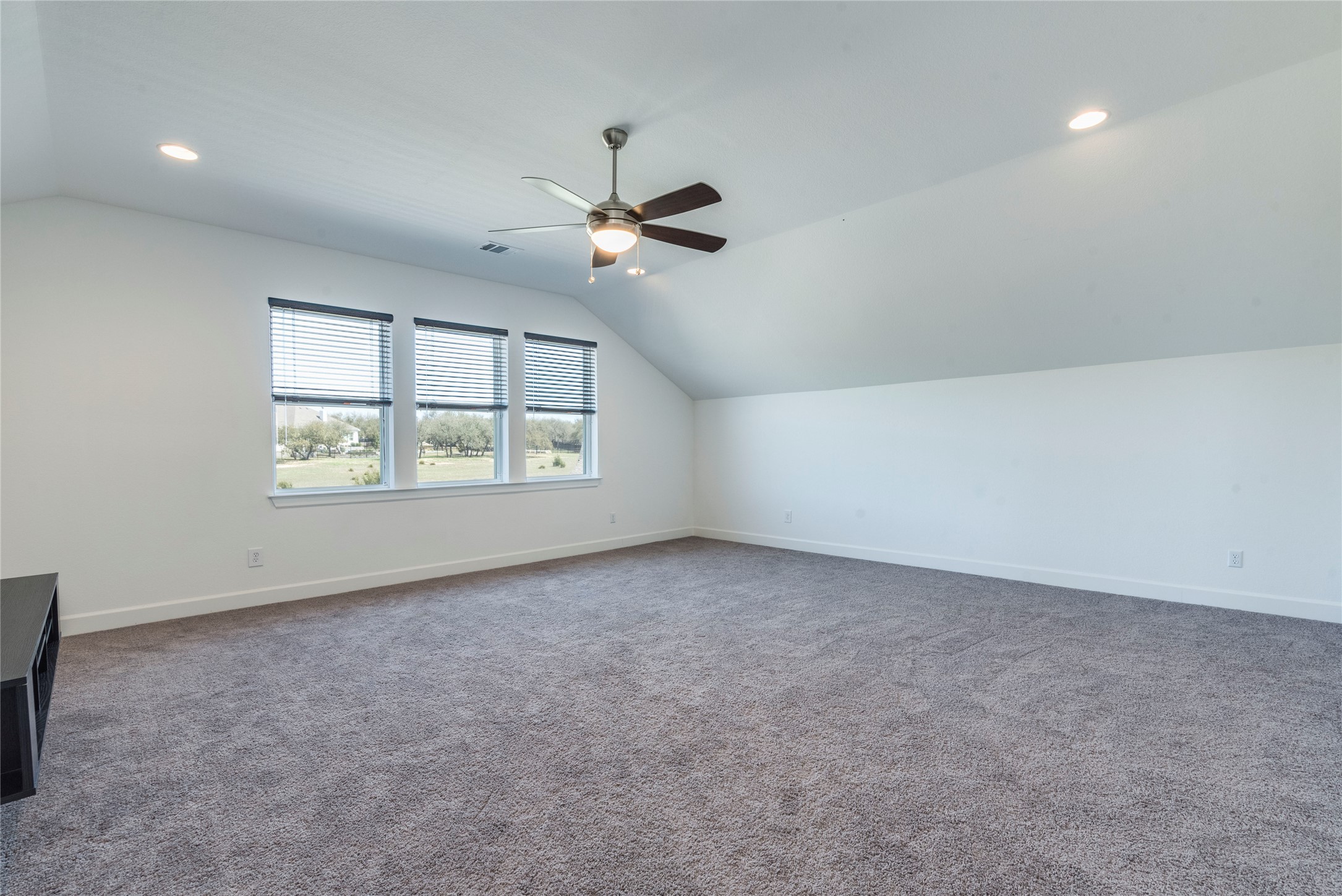 231 Call Drive Austin, TX 78737 - Photo 28 of 40 Bonus room upstairs featuring vaulted ceiling, carpet flooring, recessed lighting. Perfect movie room!