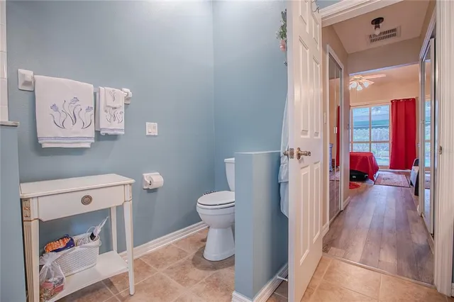 a view of a park with large trees