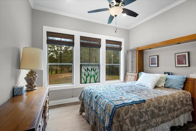 a bedroom with a large bed and a large window