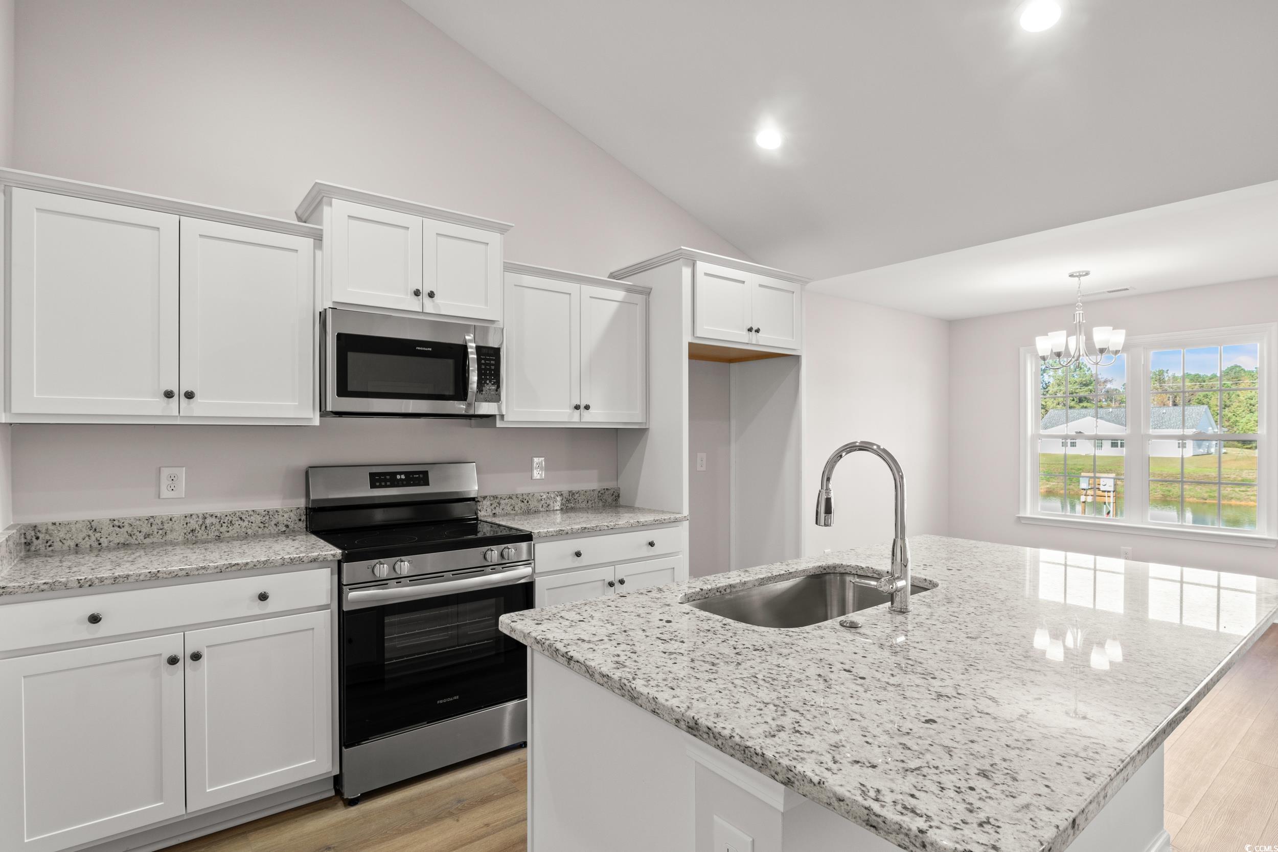330 Barn Owl Way Conway, SC 29526 - Photo 9 of 23 Kitchen featuring stainless steel appliances, white cabinetry, light wood-type flooring, light stone countertops, and recessed lighting