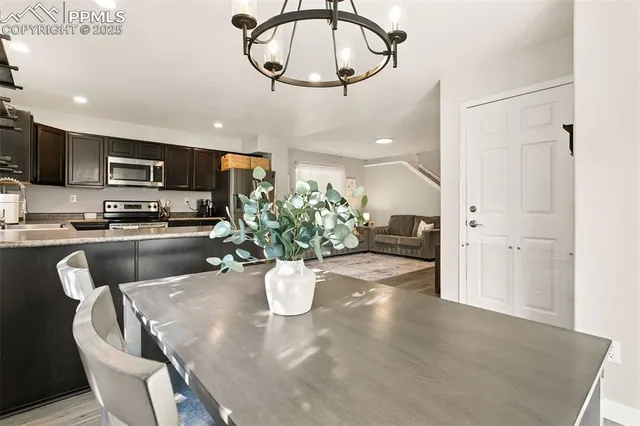 a view of a living room and dining room