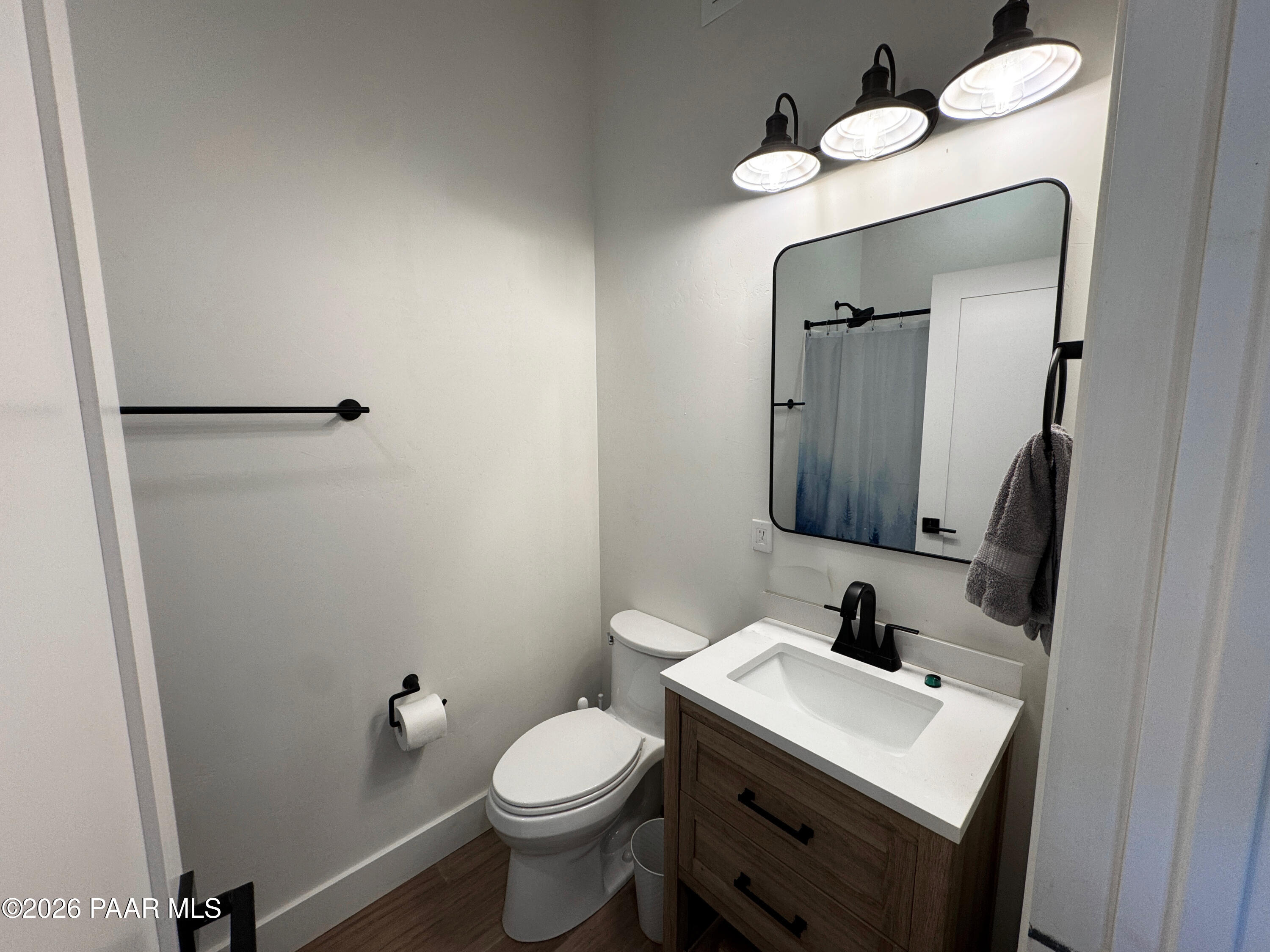 10255 North Chaos Ranch Road Prescott, AZ 86305 - Photo 57 of 101 a bathroom with a sink a toilet and mirror