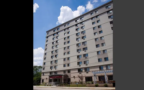 a front view of a building