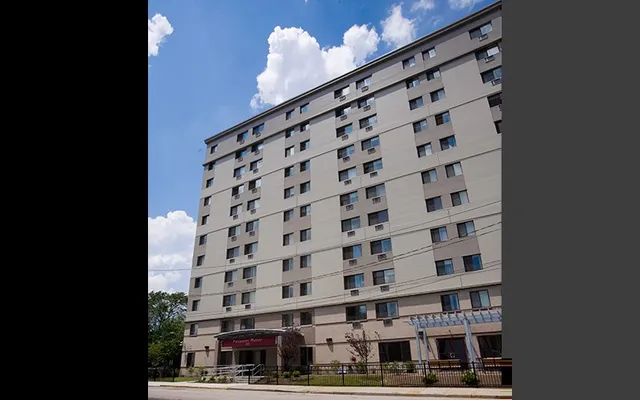 a front view of a building