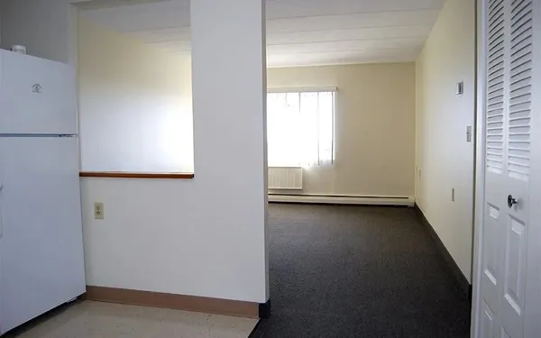 an empty room with a door