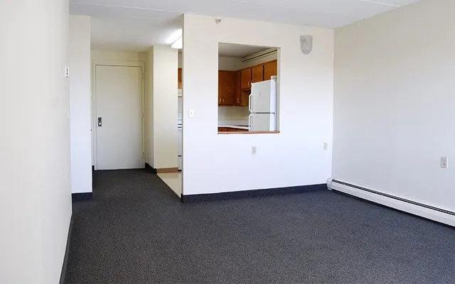 an empty room with a door