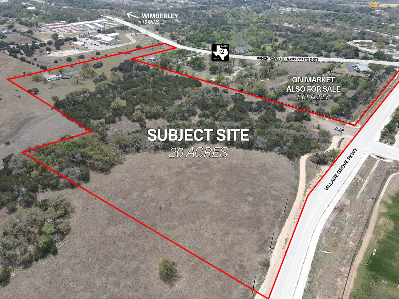 26700 Ranch Road 12 Dripping Springs, TX 78620 - Photo 5 of 8 Aerial Site Plan. Outlining the boundaries of the property and adjacent parcels for sale